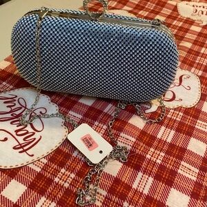 Glamorous Blue and Silver Clutch with Shimmering Finish